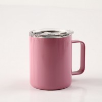 美式12oz現代簡約不銹鋼保溫咖啡杯厚防摔雙層隔熱馬克手柄杯