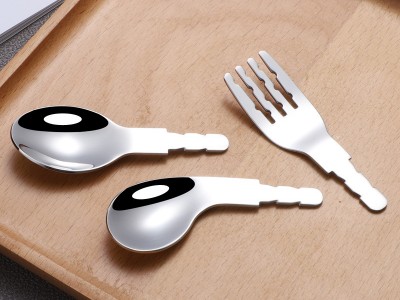 304不銹鋼餐具彎勺叉子短柄半成品316兒童不銹鋼叉勺配件