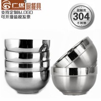 不銹鋼雙層亮光碗 家庭學(xué)校食堂湯碗隔熱雙層碗焊邊飯碗禮品