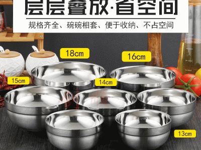 廠價直銷304不銹鋼碗雙層加厚鉑金碗防摔燙砂光焊邊學校家用湯碗