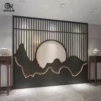 不銹鋼假山屏風(fēng)庭院售樓部背景墻中式山巒金屬屏風(fēng)進(jìn)門隔斷裝飾