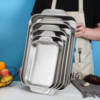 不銹鋼烤魚盤商用長方形家用烤盤電磁爐海鮮大咖盤方盤雙耳托盤