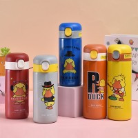 304不銹鋼保溫杯可愛卡通豌豆杯迷你彈跳蓋小黃鴨吸管杯禮品批發