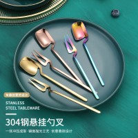 創意不銹鋼304勺子咖啡勺水果叉雪糕勺掛壁攪拌勺馬克杯勺掛杯勺