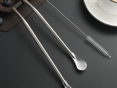 304吸管勺創意多用途不銹鋼吸管勺咖啡攪拌勺果汁奶茶勺馬黛茶勺