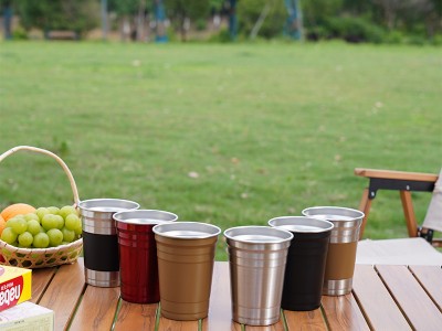 新款不銹鋼單層階梯工藝啤酒杯便攜戶外冷飲水杯簡約隨手露營口杯
