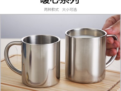 批發304不銹鋼口杯幼兒園水杯學生兒童防燙水杯雙層杯刻字