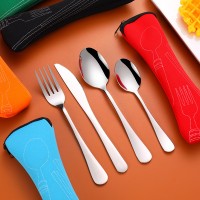 跨境不銹鋼西餐牛排刀叉勺套餐學生戶外露營旅行便攜餐具布袋套餐