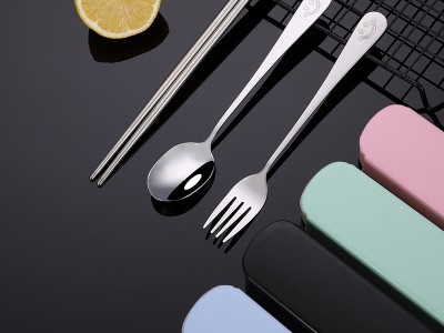 便攜不銹鋼餐具三件套宣傳禮品LOGO學生戶外叉子套裝筷子勺子一套