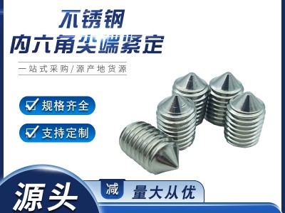 304不銹鋼內六角尖端緊定螺絲廠 內六角尖頭頂絲批發(fā)錐端機米螺絲