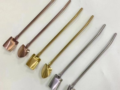 304不銹鋼吸管勺 創意螺紋光身西瓜勺鐵鍬勺飲料咖啡攪拌勺甜品勺