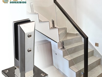 不銹鋼泳池樓梯平臺陽臺扶手護欄桿免打孔玻璃落地固定夾立柱方座