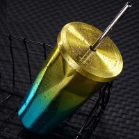 漸變色不銹鋼吸管杯異形創意ins菱形大容量杯男女士隨手杯廠家發