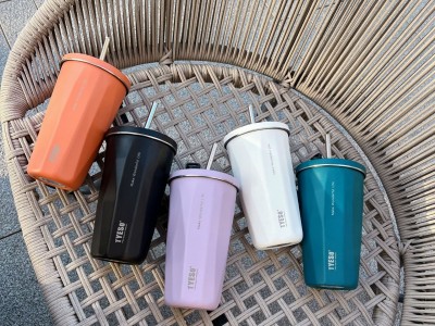 tyeso新款水杯真空不銹鋼保溫保冷咖啡杯高顏值大容量車載吸管杯