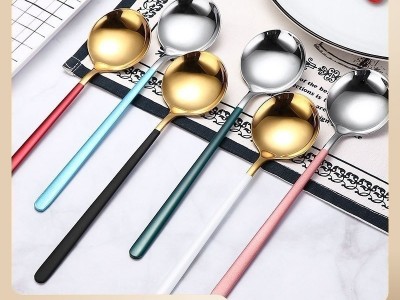 網紅圓勺家用304不銹鋼勺子創意調羹冰激凌甜品勺長柄韓式 拌飯勺