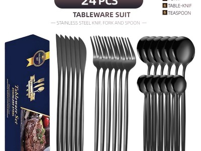 跨境貨源不銹鋼刀叉24件套葡萄牙餐具套裝金色創(chuàng)意西餐牛排刀叉勺