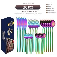 跨境貨源不銹鋼刀叉30件套葡萄牙餐具套裝金色創意西餐牛排刀叉勺